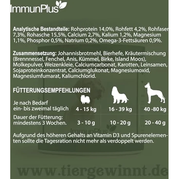 TJURE Immun Plus 500 g, Ergänzungsfuttermittel mit Vitaminen, Mineralstoffen, Kräutern & Bierhefe zur Unterstützung des allgemeinen Wohlbefindens, BARF-geeignet, Made in Germany – Bild 5