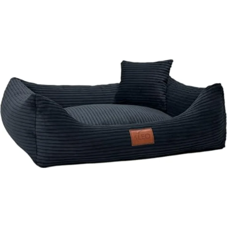 Leo4dog Hundebett Cord Waschbar, Komfortables Hundesofa für kleine bis große Hunde, Schwarz, M 80x60 – Bild 1