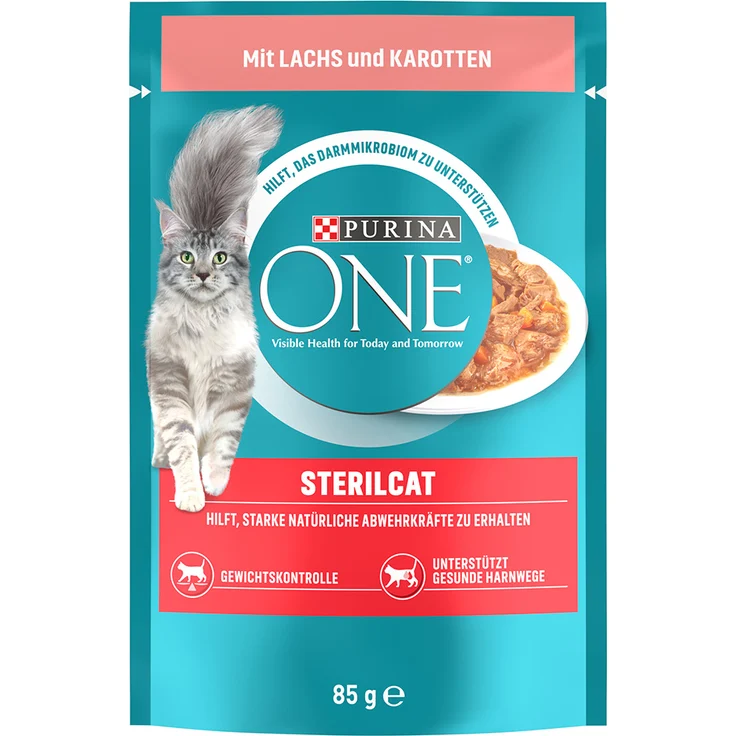 PURINA ONE SterilCat - Sparpaket Lachs & Karotte, Nassfutter für sterilisierten Katzen, 26 x 85 g