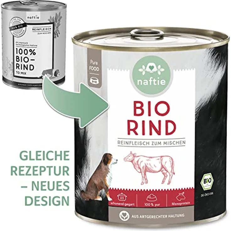 naftie Bio Hundefutter 100% Bio-Rind, Reinfleisch-Dose Rind pur, 400g, glutenfreies Nassfutter für Hunde, geeignet für Barf und Allergiker – Bild 3