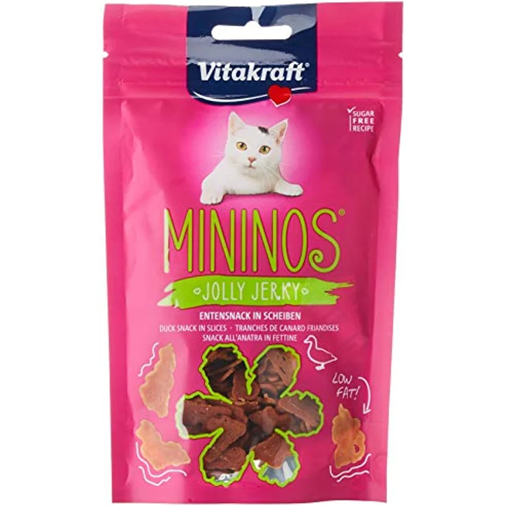 Vitakraft Katzensnack Mininos, Entensnack in Scheiben mit hohem Fleischanteil, 40g, zuckerfrei und getreidefrei – Bild 1