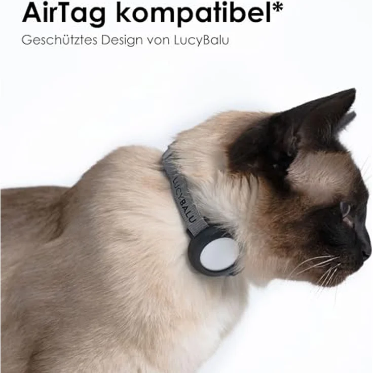 LucyBalu DORI Premium AirTag Katzenhalsband, reißfestes, größenverstellbares Nylonband, kompatibel mit Apple AirTag, anthrazit – Bild 2