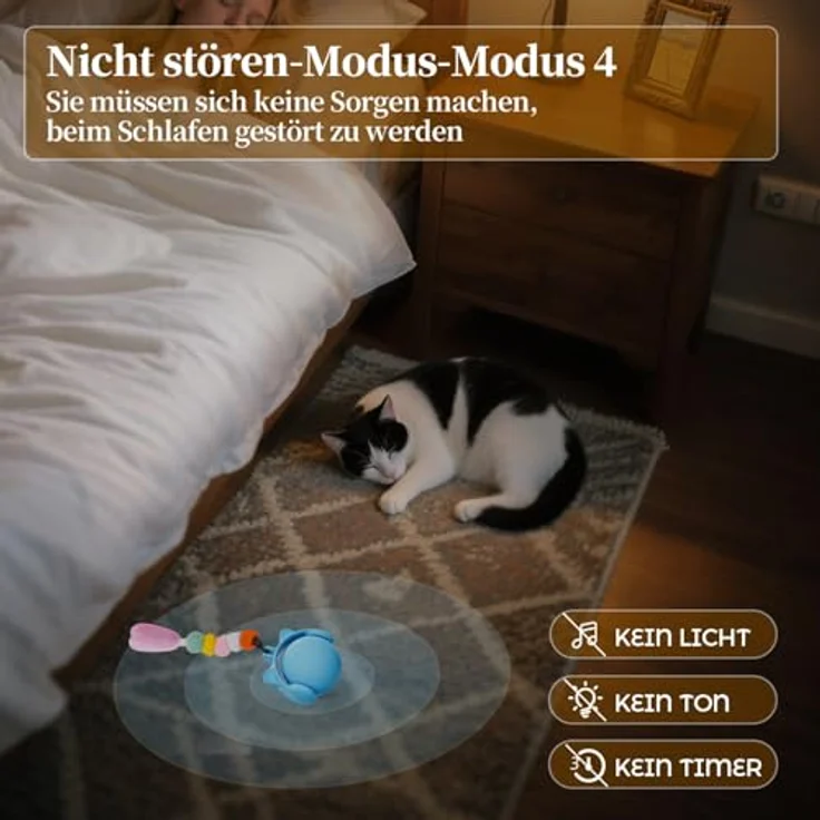 GoldenSun Elektrischer Rollball für Katzen, Bewegungsaktiviertes Spielzeug mit Federschwanz, Zwitschergeräuschen und USB-Wiederaufladung, Blau – Bild 5