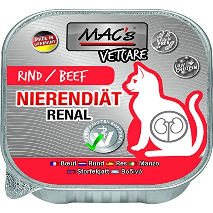 MAC's Vetcare Cat Vetcare Rind Nierendiät, Diätfuttermittel zur Unterstützung der Nierenfunktion, 16x100g – Bild 2