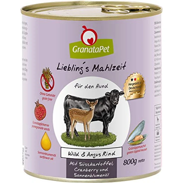 GranataPet Liebling's Mahlzeit Wild und Angus Rind, proteinreiches Nassfutter für erwachsene Hunde, 6x800g – Bild 1