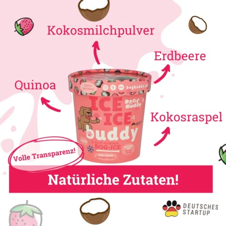 BeG Buddy EIS für Hunde, Hundeeis ohne Zuckerzusatz, natürliche Erdbeere & Kokos, glutenfrei, vegan, selbstgemacht – Bild 4