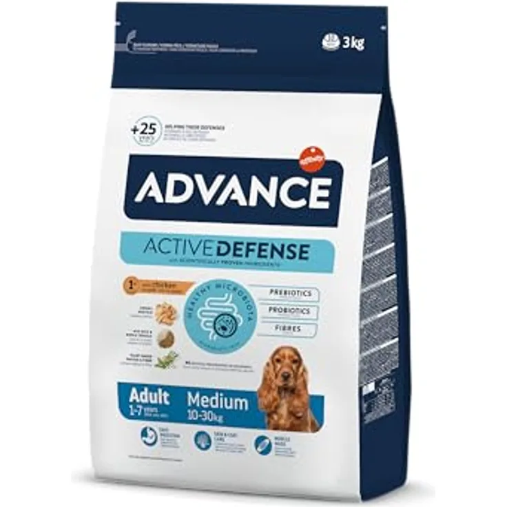 Advance Medium Adult Trockenfutter für Hunde, 3 kg Packung mit moderatem Protein- und Fettgehalt, Zahnsteinprophylaxe und Immunstärkung
