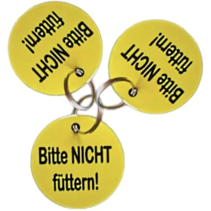 creathi 3er Set Anhänger "Bitte NICHT füttern", runde Hundemarken aus Aluminium, 2,5 cm, gelb