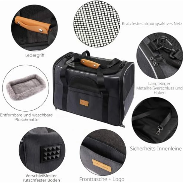 Morpilot Katzentransportbox für große Katzen & Welpen bis 12 kg, atmungsaktive Transportbox mit 4-seitigem Mesh, bequemer Griff und klappbarem Napf – Bild 4