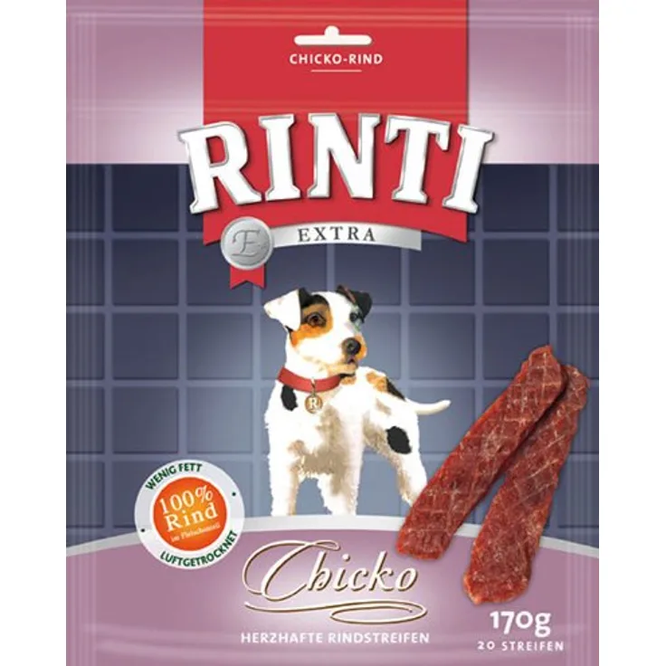 Rinti Extra Chicko - Herzhafte Rindstreifen, 100% Rind, 9 x 170 g, hoher Proteingehalt 51%