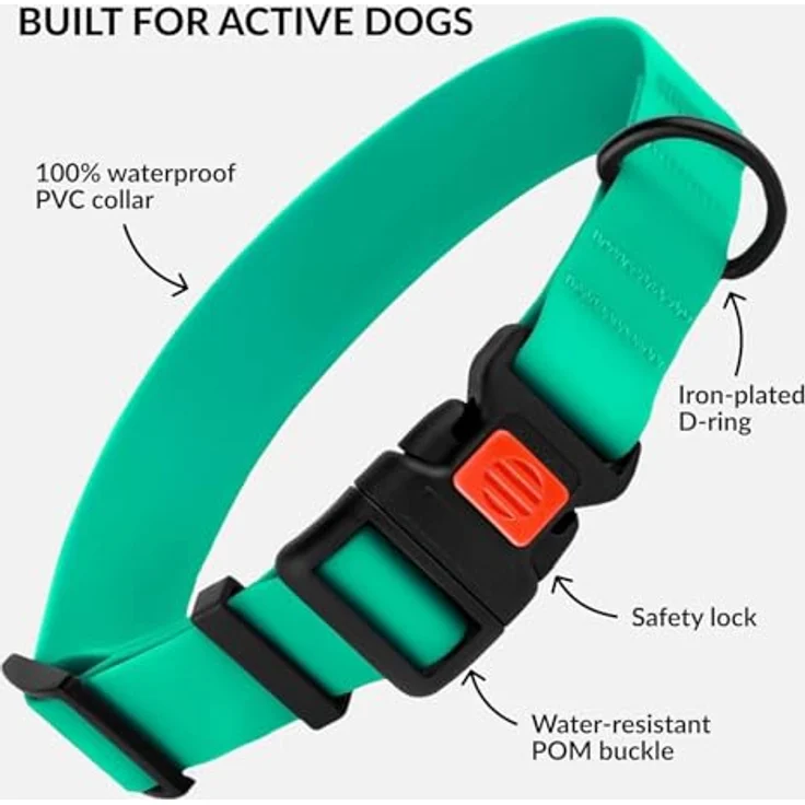 CollarDirect Wasserdichtes Hundehalsband M, Verstellbar, Silikon & Kunststoff, Geruchsresistent, Leicht zu Reinigen, Sicherheitsverschluss, Minzgrün (30-40 cm) – Bild 2