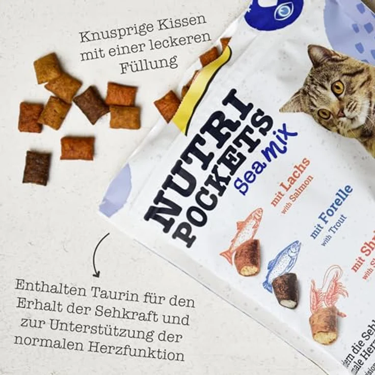 GimCat Nutri Pockets Sea Mix, knuspriger Katzensnack mit cremiger Füllung, Lachs, Forelle und Shrimps, 150 g – Bild 5