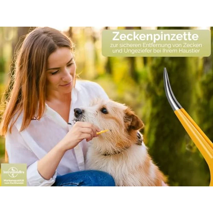 InstrumenteNrw Zeckenpinzette für Hunde und Katzen, rostfreier Edelstahl, gelb mit Etui, 11,5 cm lange Zeckenzange zur sicheren Zeckenentfernung – Bild 2
