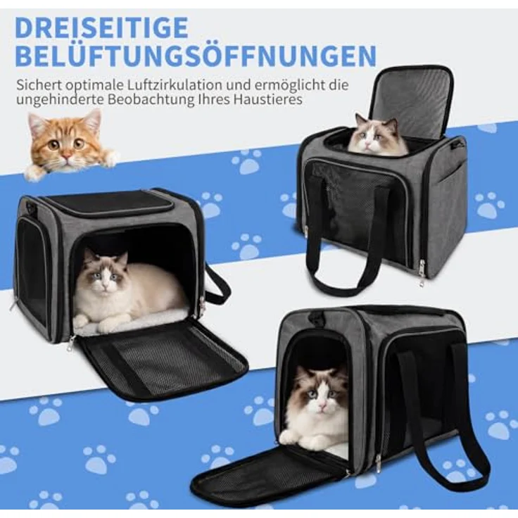 Aipwerer Faltbare Katzen Transportbox, Tragbare Transporttasche für Katzen bis 8 kg, atmungsaktiv und sicher, Schwarz – Bild 5