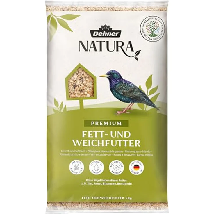 Dehner Natura Premium Wildvogelfutter, 5 kg Ganzjahresfutter für Wildvögel, artgerecht und energiereich, mit Erdnüssen und Pflanzenöl – Bild 1