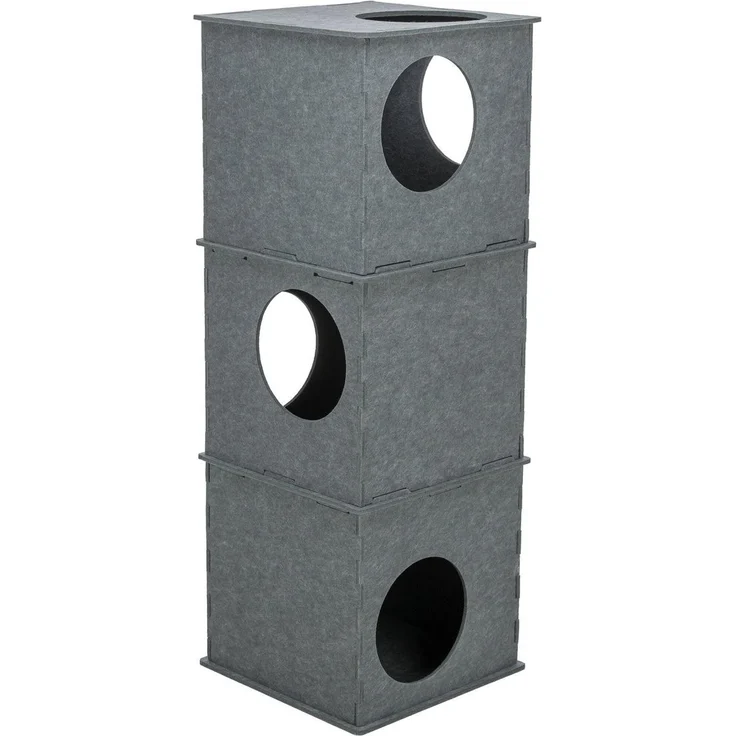 Jack and Vanilla Trixie Katzenhaus Tower Nele, Multifunktionales Katzenhaus aus Filz, 3 Etagen, Grau, 105 cm