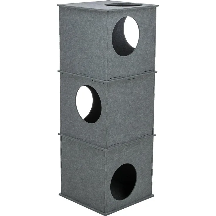 Jack and Vanilla Trixie Katzenhaus Tower Nele, Multifunktionales Katzenhaus aus Filz, 3 Etagen, Grau, 105 cm
