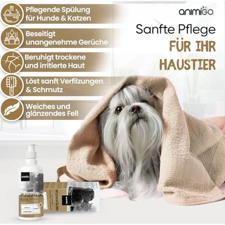 animigo Conditioner für Hunde & Katzen, 500ml Spülung mit Kokosöl & Avocadoöl, für Langhaar & Kurzhaar, bei Juckreiz & trockener Haut, ohne Parfüm – Bild 2