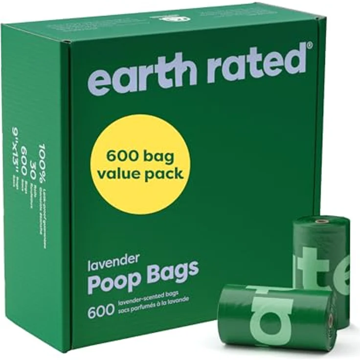 Earth Rated Hundekotbeutel Vorteilspackung, 100% auslaufsichere, extra dicke Kotbeutel mit Lavendelduft, 600 Stück, Nachfüllrollen – Bild 1