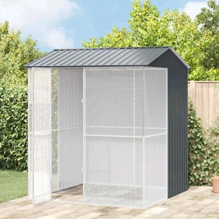 vidaXL Vogelkäfig Anthrazit, verzinkter Stahl, 215 x 210 x 247 cm, modernes Gehege für Haustier-Vögel, wetterfest und geräumig – Bild 2