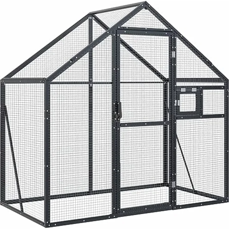 vidaXL Vogelvoliere mit Maschendraht, stabiler Aluminium-Vogelkäfig für den Außenbereich, anthrazit, abschließbare Tür und Fenster