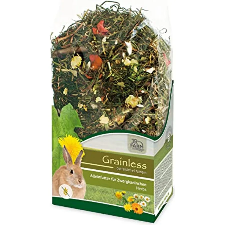 JR Farm Grainless Herbs Zwergkaninchen, Getreidefreies Kleintierfutter mit Kräutern und Gemüse, 400g