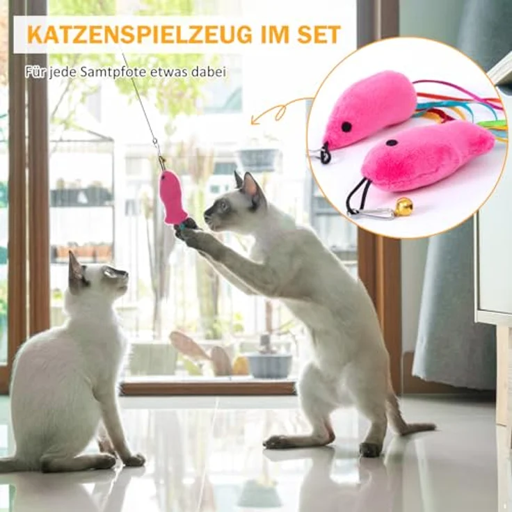 GingerUPer Interaktives Katzenspielzeug Angel mit Feder, 13-teiliges Spielzeugset mit Saugnapf für Selbstbeschäftigung und Bewegungsspielzeug für Katzen – Bild 2