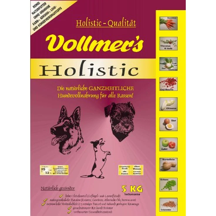 Vollmers Holistic, Hunde-Trockenfutter, natürliche ganzheitliche Vollnahrung für alle Rassen, 15 kg – Bild 1