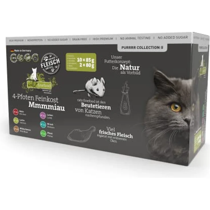 catz finefood Purrrr Collection II, Monoprotein Katzen-Nassfutter, getreidefrei, zuckerfrei, hypoallergen, hoher Fleischanteil, Multipack 12 x 80g-85g – Bild 2