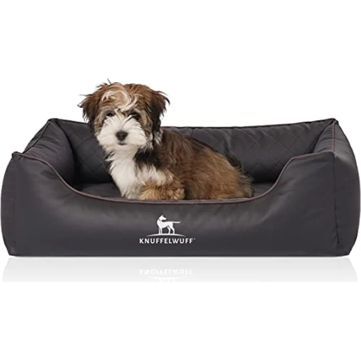 Knuffelwuff Orthopädisches Hundebett Madison, Laser-gestepptes Kunstleder, S 70 x 50cm, Schwarz, Abnehmbarer Bezug, Hygienisch und leicht zu reinigen, Für große, mittelgroße und kleine Hunde – Bild 1