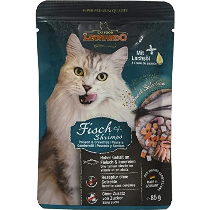 Leonardo Nassfutter für Katzen, Fischmenü im Frischebeutel, 16x85g, mit hochwertigem Fisch und Lachsöl – Bild 1