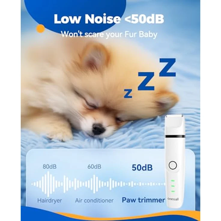 oneisall 4in1 Leise Schermaschine für Hund und Katze, Wiederaufladbar mit 4 Multifunktions-Schneidköpfen, geräuscharm, weiß – Bild 2