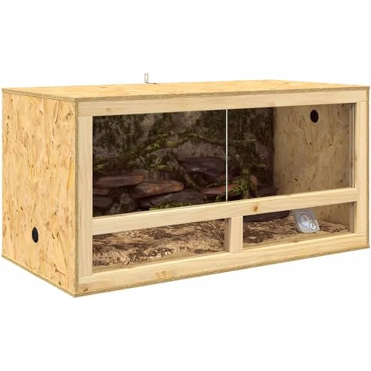 vidaXL Terrarium Braun 100 x 50 x 50 cm, OSB mit Thermometer für Reptilien und Nagetiere, rustikales Design – Bild 1
