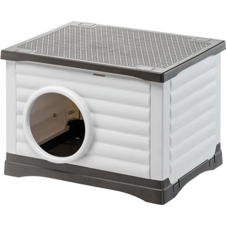 Ferplast PETVILLA 60, Hundehütte & Katzenzwinger aus recyceltem Kunststoff, 54 x 43 x h 38,5 cm, robust und UV-beständig, mit gerilltem Boden und abnehmbarem Dach – Bild 1