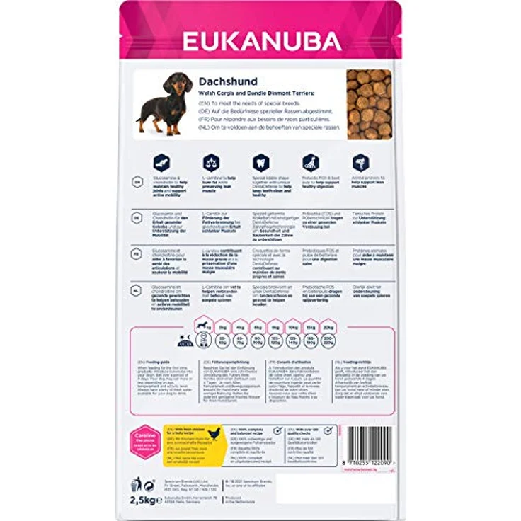 Eukanuba Breed Specific Dackel Trockenfutter, Premium Hundefutter mit Huhn, Glucosamin & Chondroitin, 2,5 kg – Bild 2