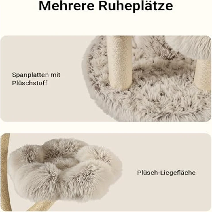 Wiltec Fudajo Designer Kratzbaum 123cm, Katzenkratzbaum in Creme und Grau, Kratzmöbel für Katzen – Bild 5