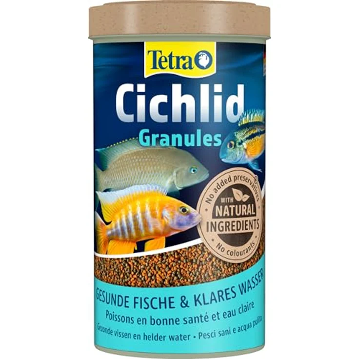 Tetra Cichlid Granules, Hauptfutter Mix mit 2 verschiedenen Granulaten für mittelgroße Cichliden, 500 ml Dose, leicht verdaulich und ohne Farbstoffe – Bild 1