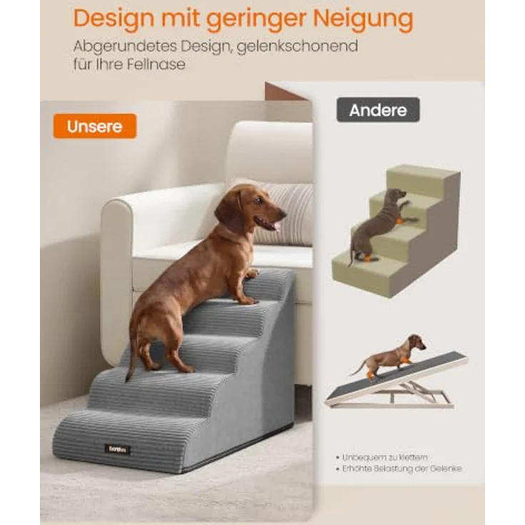 Feandrea Hundetreppe PPS005GD01, 5 Stufen, rutschfest, wasserdicht, für kleine Hunde, in stillem Taubengrau, abnehmbarer waschbarer Bezug, geringer Neigung – Bild 3