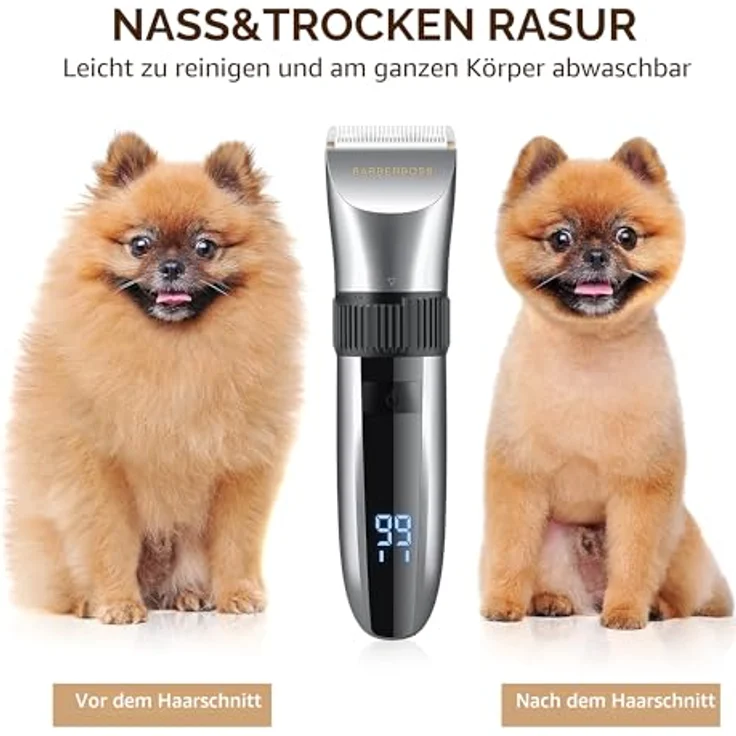 BarberBoss Kabelloser Haustier-Fellpflege-Clipper QR-9082, Keramikklingen, LED-Display, 180 Minuten Akkulaufzeit, wasserdicht für Nass- und Trockenanwendung – Bild 2