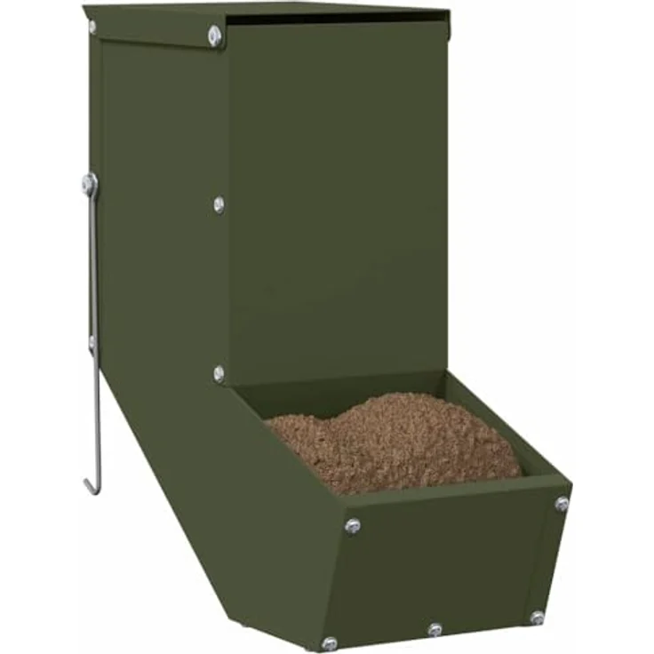 vidaXL Kaninchenfütterer Olive Grün, Rechteckiger automatisierter Futterspender aus Stahl, 12,5 x 26 x 28,5 cm, für drinnen und draußen – Bild 1