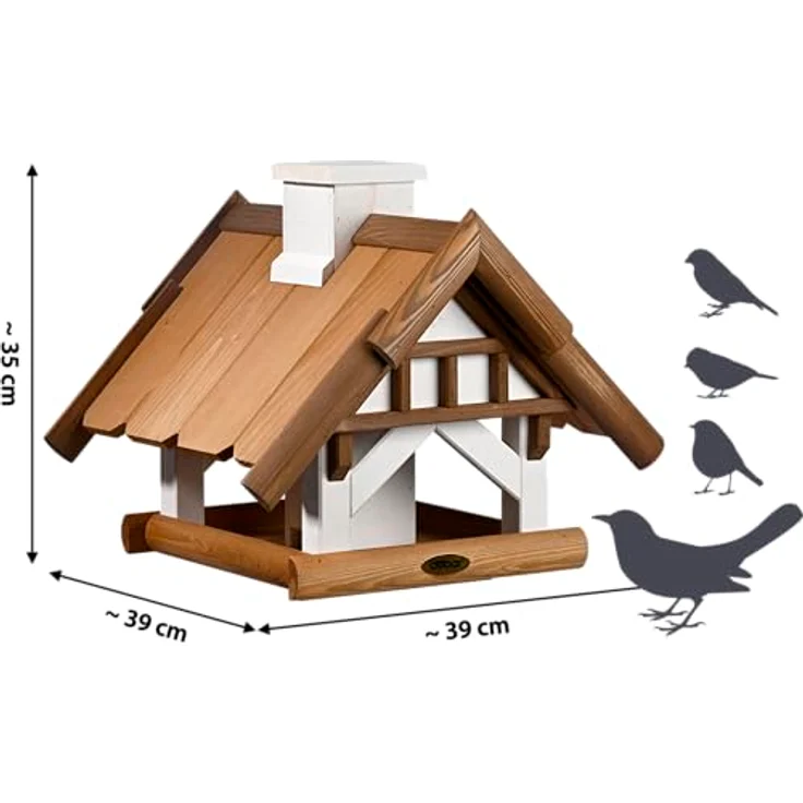 dobar® Großes Vogelhaus Goldener Oktober, Futterstation für Wildvögel, 1,3 Liter Futtersilo, 39 x 39 x 35 cm, Braun/Weiß – Bild 2