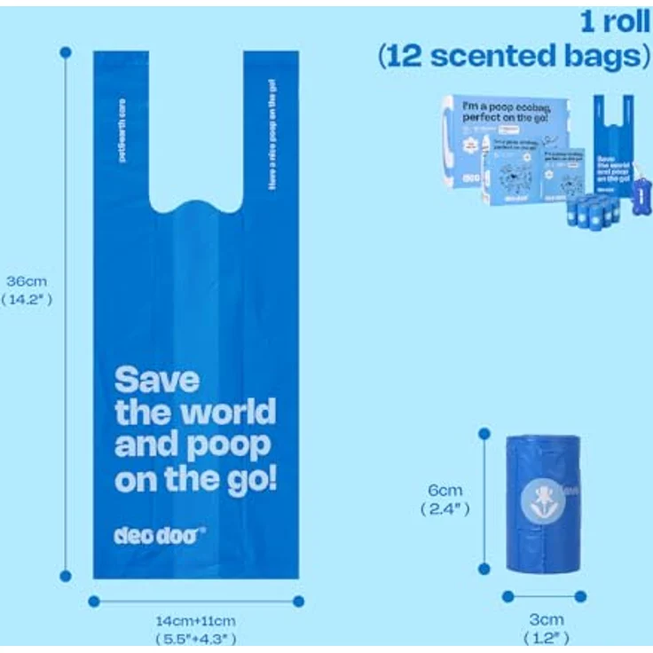 Deo Doo Hundekotbeutel, mit Henkel, 360 Stück, Iris Duft, 50% Speisestärke, aus recycelten Materialien, wasserdicht und geruchsdicht – Bild 4