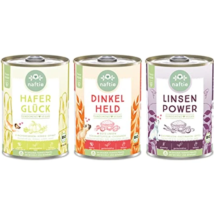 naftie Veganes Hundefutter - Bio Nassfutter in 3 Sorten - 3x 400g, rein pflanzlich, purinarm, ideal für ernährungssensible Hunde – Bild 1