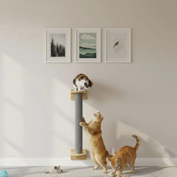 Eyepower Luna, 66 cm Wandkratzbaum für Katzen mit flexiblem Kratzstamm und stabile Wandmontage, Sisal umwickelt, aus echtem Bambus – Bild 2