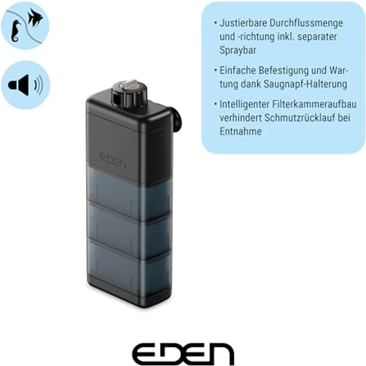 Eden 93693 FIN X 150 Innenfilter für Aquarien bis 150 Liter, Durchflussrate 550 l/h, individuell steuerbar, einfache Wartung – Bild 3