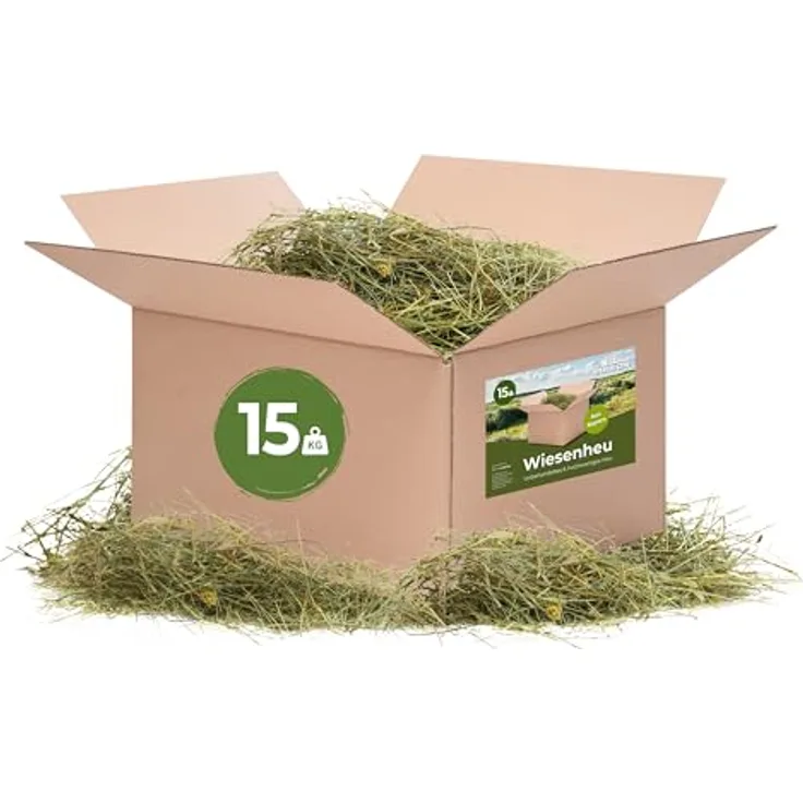 Bolson Wiesenheu, frisches & unbehandeltes 1. Schnitt Heu, 15 kg mit Gräsern & Blüten aus Bayern, ideal für Fütterung & Einstreu von Kaninchen und Hamstern