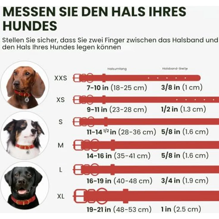 BRONZEDOG Hundehalsband gerolltes Leder mit QR-ID-Tag, verstellbar, weich, rund für kleine bis große Hunde und Katzen, klassisches Rot, 40-48 cm – Bild 2