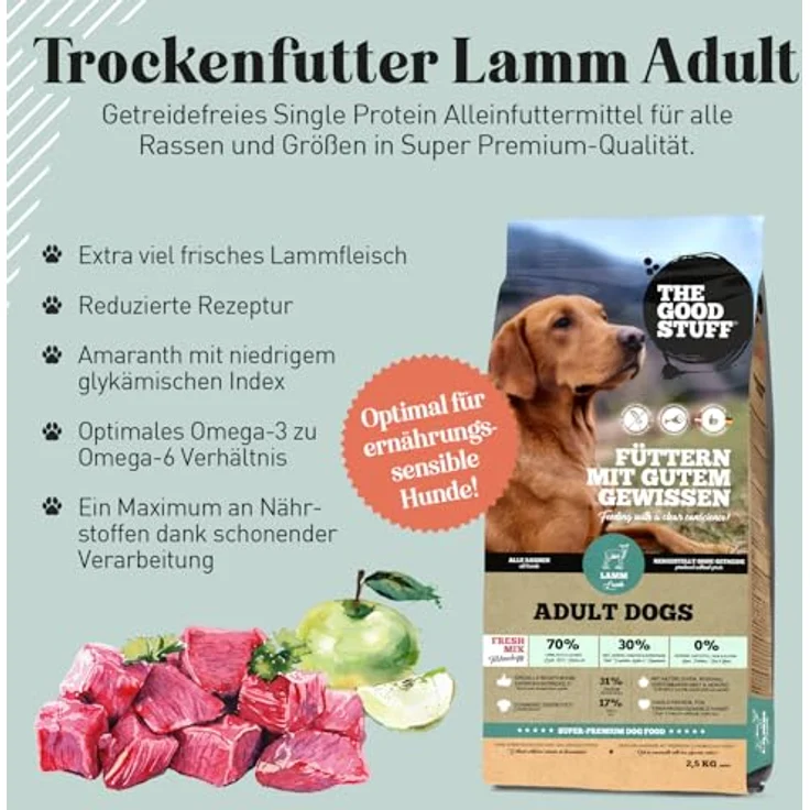 The Goodstuff Adult Lamm, Hunde-Trockenfutter mit frischem Lamm-Muskelfleisch, 2,5kg – Bild 3