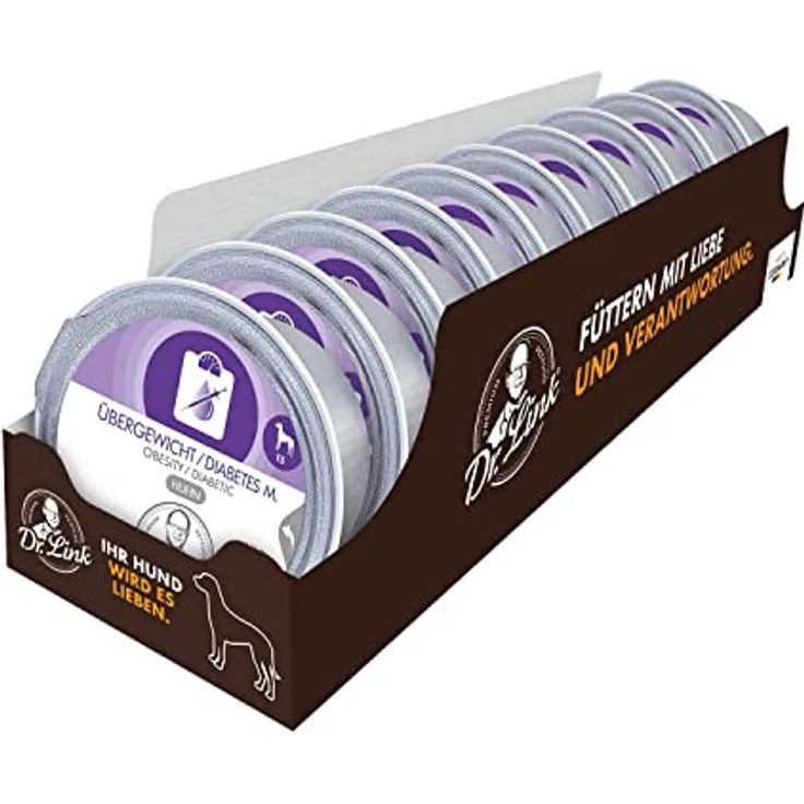 Dr. Link Spezial-Diät Hundefutter, für Hunde mit Übergewicht, Huhn, kalorien- und fettreduziert, 10x125g Schale