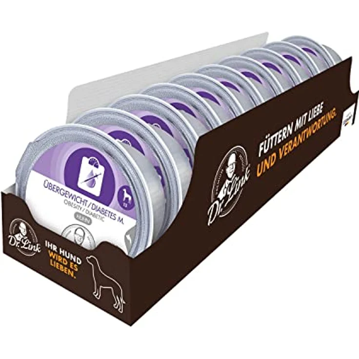Dr. Link Spezial-Diät Hundefutter, für Hunde mit Übergewicht, Huhn, kalorien- und fettreduziert, 10x125g Schale – Bild 1